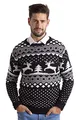 Produktbild: Herren Weihnachts Jumper Ugly Rentier Strickpullover Winter Jumper Rundhals Langarm Xmas Christmas Sweater Größen S–XXL (Schwarz, L)