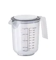 Produktbild: APS Rührbecher mit Deckel - Messbecher mit Maßskalen für Flüssigkeiten (l/ml), Zucker (g) und Mehl (g) / Volumen 1 Liter/Ø 12,5 cm/Höhe 16 cm