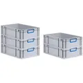 Produktbild: PROREGAL SuperSparSet 5x Eurobox NextGen Color, HxBxT 17x40x60cm, 34 Liter, Griffe blau zu, Grau, Eurobehälter, Box, Transportbehälter