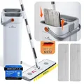 Produktbild: ALANBERG® XL-Flachmopp mit Zweikammersystem - Weiß, Wischmopp Set mit Eimer Bodenwischer mit Mikrofaser, 360° Drehkopf & Trennsystem für Schmut... - Weiß