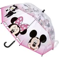 Produktbild: Minnie und Mickey Mouse Regenschirm für Kinder Transparent - Bedruckt mit Mnnie und Mickey Mouse und mit Rosa Details - Manuelles Öffnen - Aus 100% POE mit Fiberglasgestell - Original Produkt in Spanien Designedi