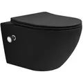 Produktbild: LuxeBath Tiefspül-WC Spülrandloses Wand Hänge WC aus Keramik, mit WC-Sitz Absenkautomatik, Toilette mit Bidet-Funktion, Tornadospülung, Softclose-Klodeckel schwarz Lang mit Bidet Funktion | 36 cm x 54 cm