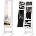 Produktbild: Costway - Schmuckschrank Neigungsverstellbar, Schmuckregal Mit Ganzkoerperspiegel, Schmuck Spiegelschrank Mit 64 Ohrringschlitzen, 20 Halskettenhaken, 72 Ringschlitzen, 4 Ablagen Fuer Make-up, Weiss