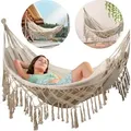 Produktbild: Outtec® Hängematte - 200x150 cm, bis 200kg - Boho Baumwoll Hammock für Outdoor, Garten, Balkon - für Kinder und Erwachsene - Beige - Beige