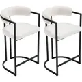 Produktbild: Barhocker für Küche aus Samt mit schwarzen Metallbeinen Modern Weiß 2er Set Wahson