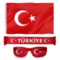 Produktbild: 3 tlg. Deko Fan Set Türkei Türkiye Bayrak Fahne Flagge Schal Brille Fanartikel