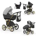 Produktbild: Klassischer Kinderwagen Sorento Gold 5 in 1 inkl. Sportsitz, Autositz und Iso Base in 19 Farben