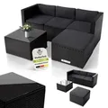 Produktbild: Juskys Polyrattan Lounge Punta Cana M schwarz – Gartenlounge Set 3-4 Personen – Sitzgruppe mit Sofa, Tisch & Hocker - Sitzbezüge Dunkelgrau - Schwarz/Grau