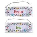 Produktbild: Graues Toilette ist frei oder besetzt Wendeschild mit Blumen Motiv und Kordel