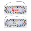 Produktbild: Graues Toilette ist frei oder besetzt Wendeschild mit Blumen Motiv und Kordel