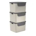 Produktbild: Rotho Albula 3er-Set Mülltrennung Küche 55l | Mülltrennsystem 3fach mit Griffen und 6 Aufklebern | stabil & stapelbar | auch gestapelt zu öffnen | einfach zu reinigen & hygienisch | beige/anthrazit