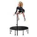 Produktbild: Hauki Fitness Trampolin Indoor faltbar Grün Ø122 cm, Leise Rückprall Trampolin mit höhenverstellbarem Haltegriff, Mini Trampoline Bungees Workout Übungs-Rebounder Erwachsene Bodentrampolin für Zuhause