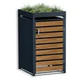 Produktbild: Metzler Mülltonnenbox 1er 240L in Anthrazit & Holzoptik mit Pflanzdach & Sichtstreifen, Mülltonnenverkleidung 1 Tonne mit Automatikdeckel, Müllbox mit pulverbeschichtetem Stahl rostfrei, abschließbar