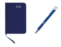 Produktbild: Livepac-Office Taschenkalender 2026 / ca A7 / PU Einband/Farbe: blau + Metall Kugelschreiber