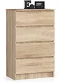 Produktbild: AKORD Kommode K60 60 cm | 4 Schubladen | Schrank | für das Wohnzimmer | für das Schlafzimmer | B60 x H99 x T40 cm | Gewicht 29,80 kg | Sonoma Eiche