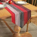 Produktbild: Tischläufer Leinen Farbiger Streifen Bauernhaus Rustikale Retro Scheune Holz Textur Rot Orangegrau 40x140cm Jute Tischläufer für Esstisch Bauernhaus Party Picknick Kostenlose Küche Dekoration