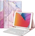 Produktbild: Fintie Tastatur Hülle für iPad 10.2 Zoll (9/8/ 7 Generation - 2021/2020/2019), Schutzhülle mit TPU Rückschale, Pencil Halter und magnetisch Abnehmbarer Tastatur mit QWERTZ Layout, Marmor