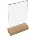 Produktbild: HMF 46942 Acryl Tischaufsteller mit Holzfuß DIN A5 Hochformat Glasklar