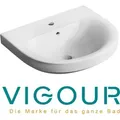 Produktbild: VIGOUR Clivia Waschtisch rund 60 x 48 cm Waschbecken Hängewaschbecken mit Hahnloch und Überlauf, weiß - Weiß