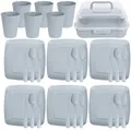 Produktbild: Picknick-Set, Campinggeschirr-Set im Behälter, Outdoor-Geschirr für Camping & Reisen – 32-teiliges (Grau)