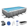 Produktbild: Bestway Power Steel Frame Pool Komplett-Set mit Filterpumpe 549 x 274 x 122 cm, Rattan-Optik (Schiefergrau), eckig
