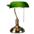Produktbild: Traditionelle Bankerlampe, Schreibtischlampe, aus Metall, antik, mit Kette, Lampenschirm aus Glas, grün, Nachttischlampe für Schlafzimmer Messing Finish