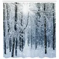 Produktbild: Abakuhaus Duschvorhang Moderner Digitaldruck mit 12 Haken auf Stoff Wasser Resistent Breite 175 cm, Höhe 220 cm, Winter Schnee bedeckter Wald blau|schwarz 175 cm x 220 cm