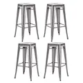 Produktbild: Duhome Barhocker Eisen Barstühle 4er Set, Sitzhöhe 76cm Tresenhocker, Stapelbar Metall Bistrohocker mit Fußstütze im Industry Design, Metallic