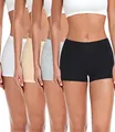 Produktbild: wirarpa Damen Baumwolle Boxershorts Panties Unterhosen Radlerhose unter Kleid mit Baumwoll Schritt 4er Pack Schwarz Grau Weiß Beige Größe L