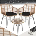 Produktbild: tectake® Outdoor Rattan Sitzgruppe, Möbel für 2 Personen, 3-TLG. Bistroset, Balkonmöbel, Gartenmöbel Set mit 2X Stühle + Tisch, kleine Lounge wetterfest für Garten Balkon Terrasse -Natur