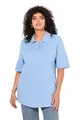 Produktbild: Ulla Popken Damen große Größen Übergrößen Poloshirt, T-Shirt mit Samtband-Knopfleiste, Basic-Shirt, Polokragen, Baumwolle lichtblau 66+ 637297719-66+