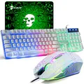Produktbild: Gaming-Tastatur und -Maus UK-Layout ergonomische USB-Gaming-Tastatur mit Regenbogen-Hintergrundbeleuchtung, 2400 DPI, 6 Tasten, optische Regenbogen-LED-USB-Maus für PC/Laptop/Xbox / PS4