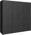 Produktbild: FORTE Kleiderschrank Mokkaris, zeitloses Design, 3 Türen, Made in Europe (B/H/T ca. 145x200x59cm) Schubladen + schwarze Stangengriffe, Made in Europe, viel Stauraum