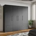 Produktbild: Forte Jupiter Kleiderschrank 200 210, 4-türiger Drehtürenschrank mit 4 Schubladen, Einlegeböden, Kleiderstange, Holzwerkstoff, Schwarz Matt, 205,9 cm breit, 200,1 cm hoch, 58,8 cm tief