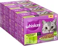 Produktbild: Whiskas Senior 7+ Katzennassfutter Gemischte Auswahl in Sauce, 48 Portionsbeutel, 12x85g (4er Pack) – Hochwertiges Katzenfutter nass, für Katzen ab 7 Jahren und älter