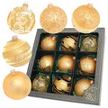 Produktbild: Klar/Satin-Gold, Glaskugelsortiment 8cm, 5 versch. Designs, mundgeblasen, handbemalt