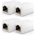 Produktbild: deleyCON 4 Stück RJ45 Kupplung (1000 Mbit) Gigabit LAN Kabel Verlängerung Netzwerkkabel Ethernet Adapter Verbinder Kompatibel zu Cat8, Cat7, Cat6, Cat5 Patchkabel DSL POE 2X RJ45 Buchse - Weiß