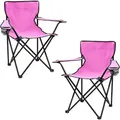 Produktbild: Camping Klappstuhl mit Getränkehalter 2er Set - pink - Campingstuhl klappbar mit Tragetasche - Stuhl faltbar für Festival Freizeit Garten Angler