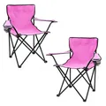 Produktbild: Campingstuhl m. Getränke Halter 2er Set -pink- Garten Strand Camping Angel Stuhl