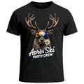 Produktbild: MoonWorks® Herren T-Shirt Après-Ski Party Crew Hirsch Aufdruck Grafik Printshirt Statement Männer Winter Schwarz L