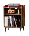 Produktbild: VEVOR Schallplattenaufbewahrung 3-stufiger Plattenspielerständer für bis zu 150 Alben, hölzerner Aufbewahrungsschrank für Vinyl-Schallplatten mit Ausstellungsregal für Schlafzimmer Wohnzimmer