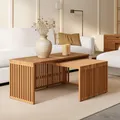 Produktbild: Couchtisch HAVANA aus Teak Natur Rustikales Design Massivholztisch Lamellenoptik Couchtisch aus Holz