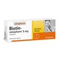 Produktbild: Biotin-ratiopharm® 5 mg: Zur Vorbeugung und Behandlung von Biotin-Mangel, 30 Tabletten