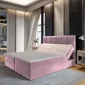 Produktbild: Masseno Boxspringbett BARINO 180x200 cm Komplett-Set mit Bonell Matratze und Topper, Polsterbett mit Bettkästen -Rosa, KRONOS 27 - Rosa