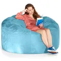 Produktbild: Green Bean Jumbo Max Riesensitzsack mit Memory-Schaum Flockenfüllung – Sitzsack XXL aus flauschigem Velours in 5ft (150x120cm) Hellblau – Indoor Lounge-Sitzsack waschbar & gemütlich