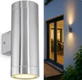 Produktbild: LED Wandlampe TIRA Up & Down Außen 230V - Wandleuchte IP44 - Oberfläche Edelstahl - inkl. 2 LED Leuchtmittel 3W GU10 warmweiß 2700K
