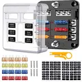 Produktbild: 6 Fach Sicherungshalter, KFZ Sicherungskasten ATO 12V/24V Blade Sicherungsblock, Auto Sicherungsdose mit 16pcs Sicherungen und LED-Anzeige Schutzabdeckung für Auto Boot Marine SUV
