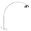 Produktbild: Qazqa - Arc Stehlampe Bogenbodenleuchte Stahl Nickel matt Satin mit verstellbarem weißen Marmorsockel - XXL - Modern - LED E27 | 1 Leuchte - Stahlbogenlampe