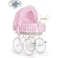 Produktbild: MY SWEET BABY Handgefertigtes Ökologisches Babybett Retro Metalluntergestell Weiß für Neugeborene - Rosa/Weiß
