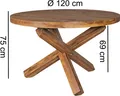 Produktbild: WOHNLING Design Esszimmertisch BOHA rund Ø 120 cm x 75 cm Sheesham Massiv-Holz Landhaus Esstisch 4 Personen Küchentisch Tisch für Esszimmer braun